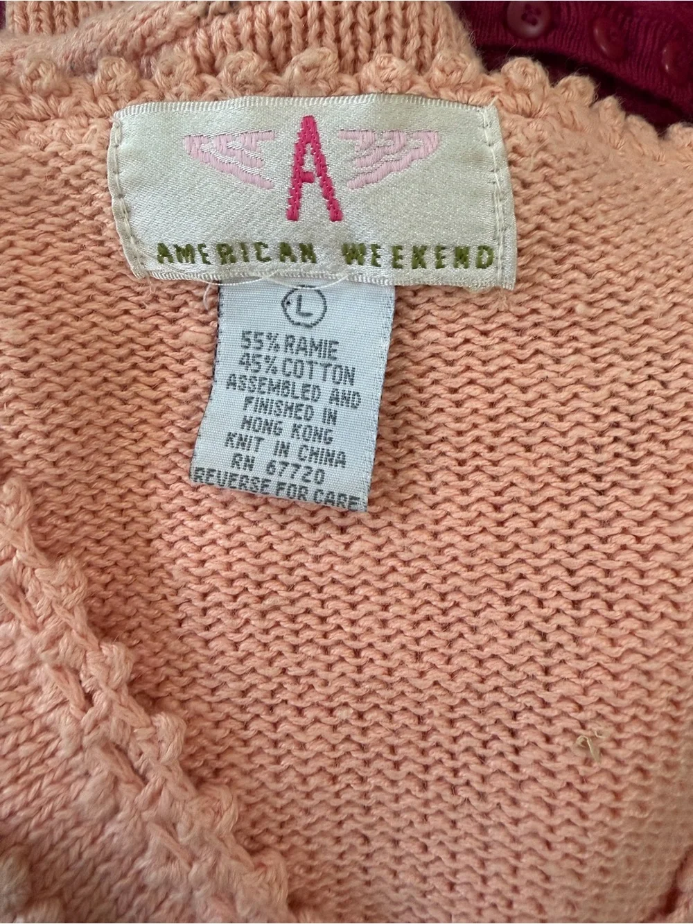 Vintage American Weekend Women's Pink V-Neck Button Cardigan Sweater - Picture 5 of 5